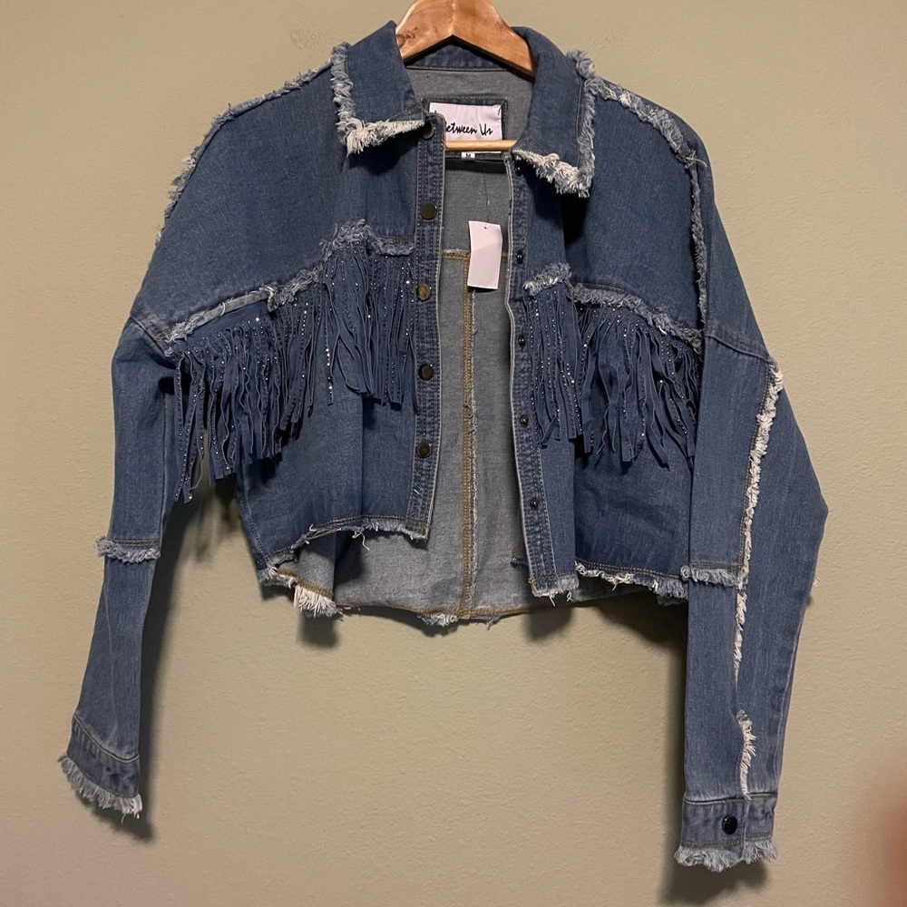 Between Us Fringed Denim Jacket - Size Medium